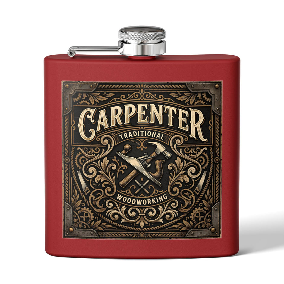 Carpenter Stainless Steel Flask – Traditional Woodworking 6oz Hip Flask Gift - DCA0420
