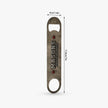 A bottle opener with a distressed brown and gray woodgrain finish, featuring the text 'MASON'S American Wood Vise' and red star accents. The image includes dimension lines indicating a width of 4cm (1.