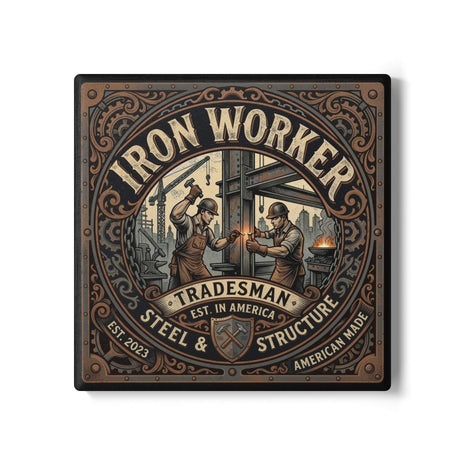 Iron Worker Tradesman Ceramic Coaster — Steel & Structure Vintage Industrial Drink Coaster - DCA0260