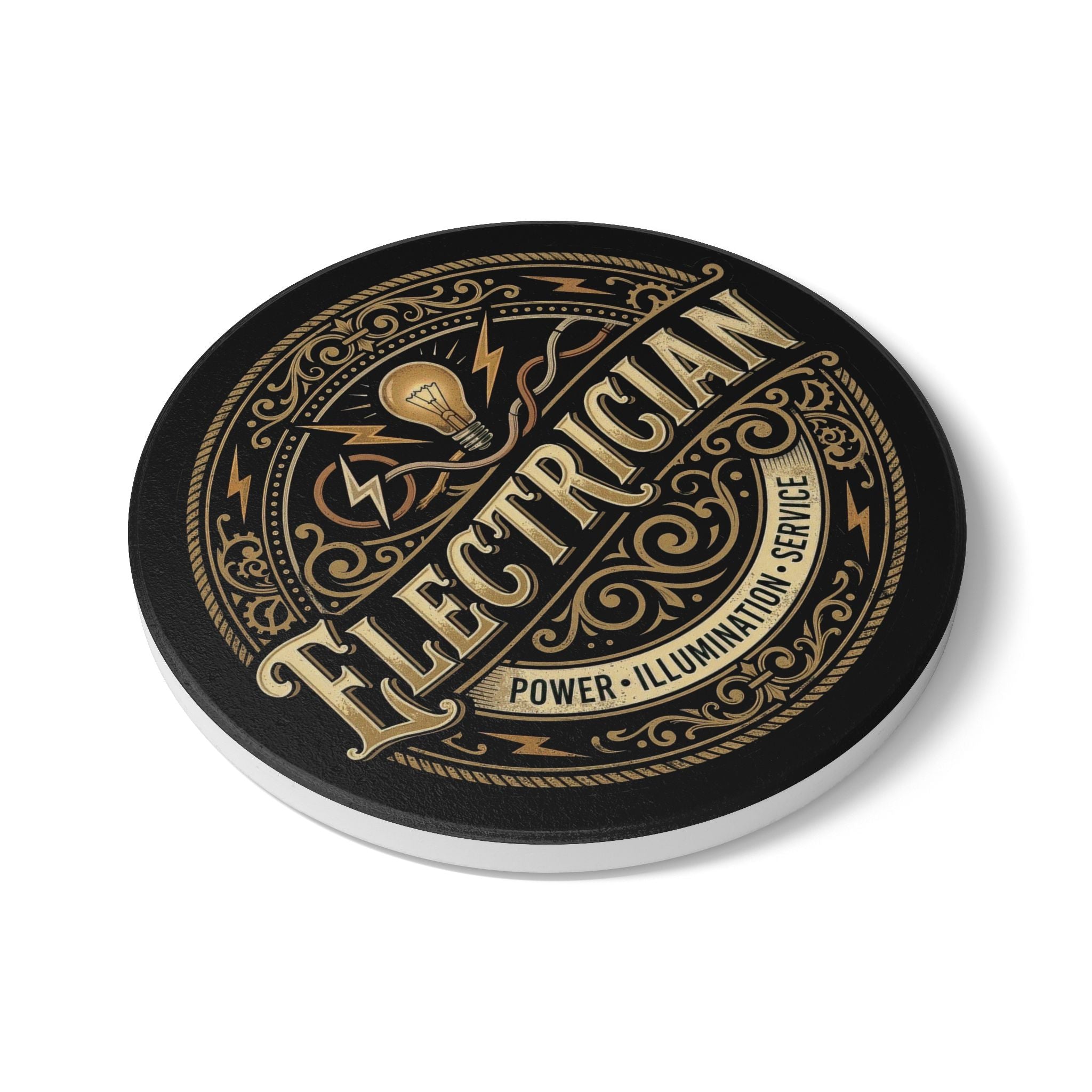 Electrician Ceramic Coaster — Vintage Power & Illumination Design - DCA0230