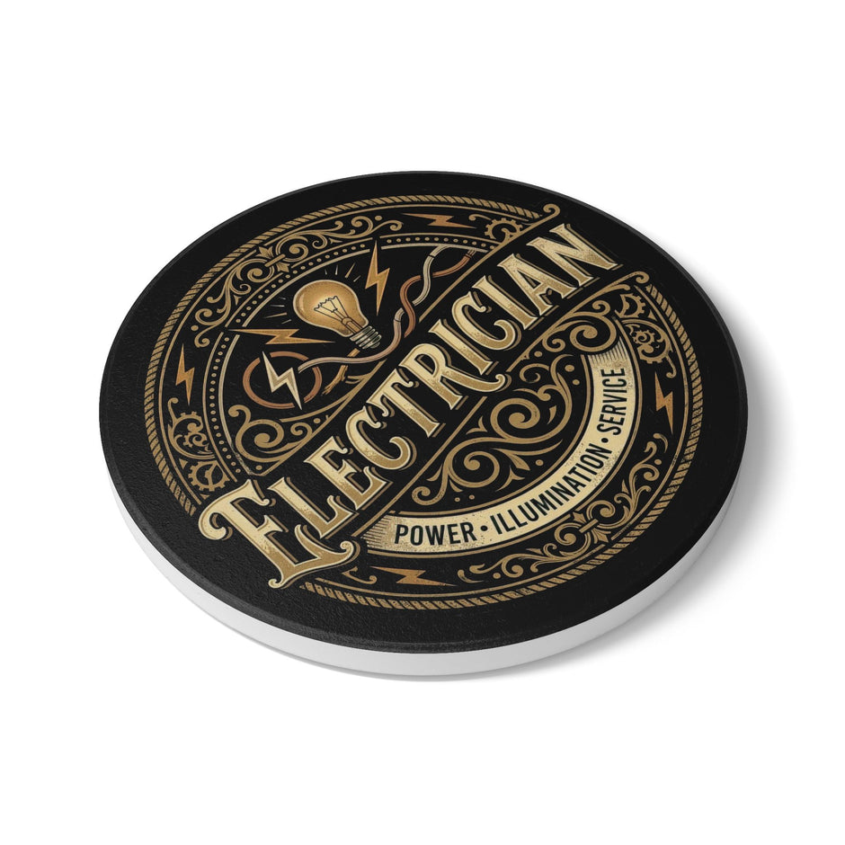 Electrician Ceramic Coaster — Vintage Power & Illumination Design - DCA0230
