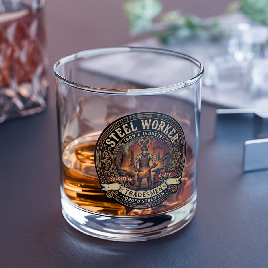 Steel Worker Tradesman 10oz Rocks Glass – Forged Strength Whiskey Tumbler - Steel Worker - DCA0196