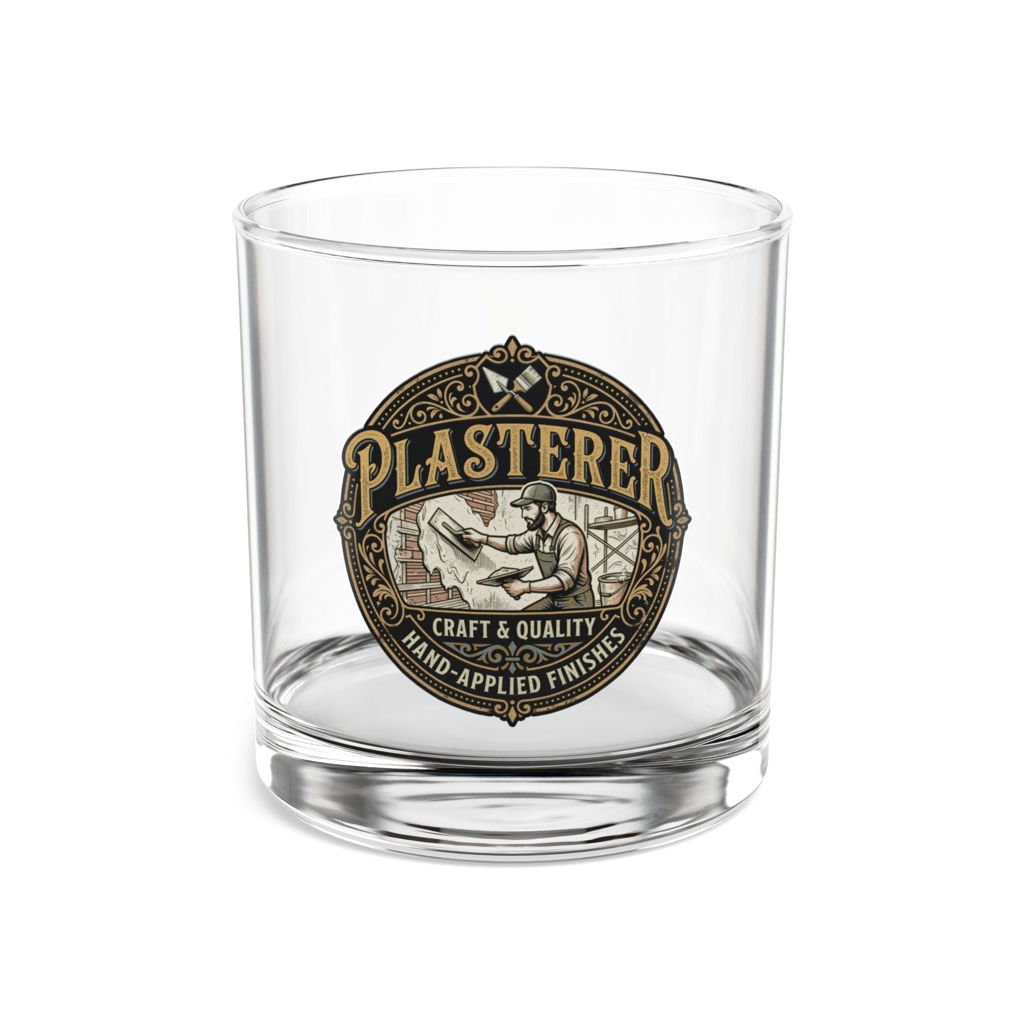 Plasterer Craft Logo 10oz Rocks Glass – Vintage Tradesman Whiskey Tumbler - Plasterer - DCA0207