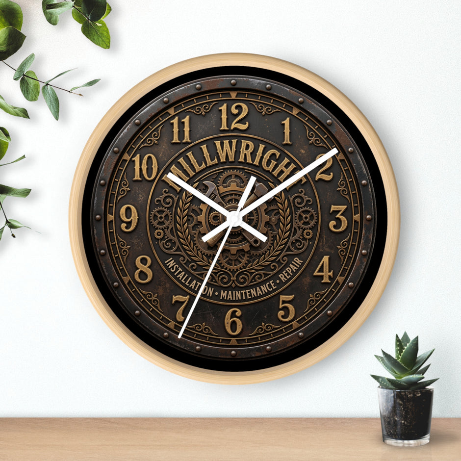 Millwright Vintage Industrial Wall Clock — Steampunk Workshop Decor - DCA0392