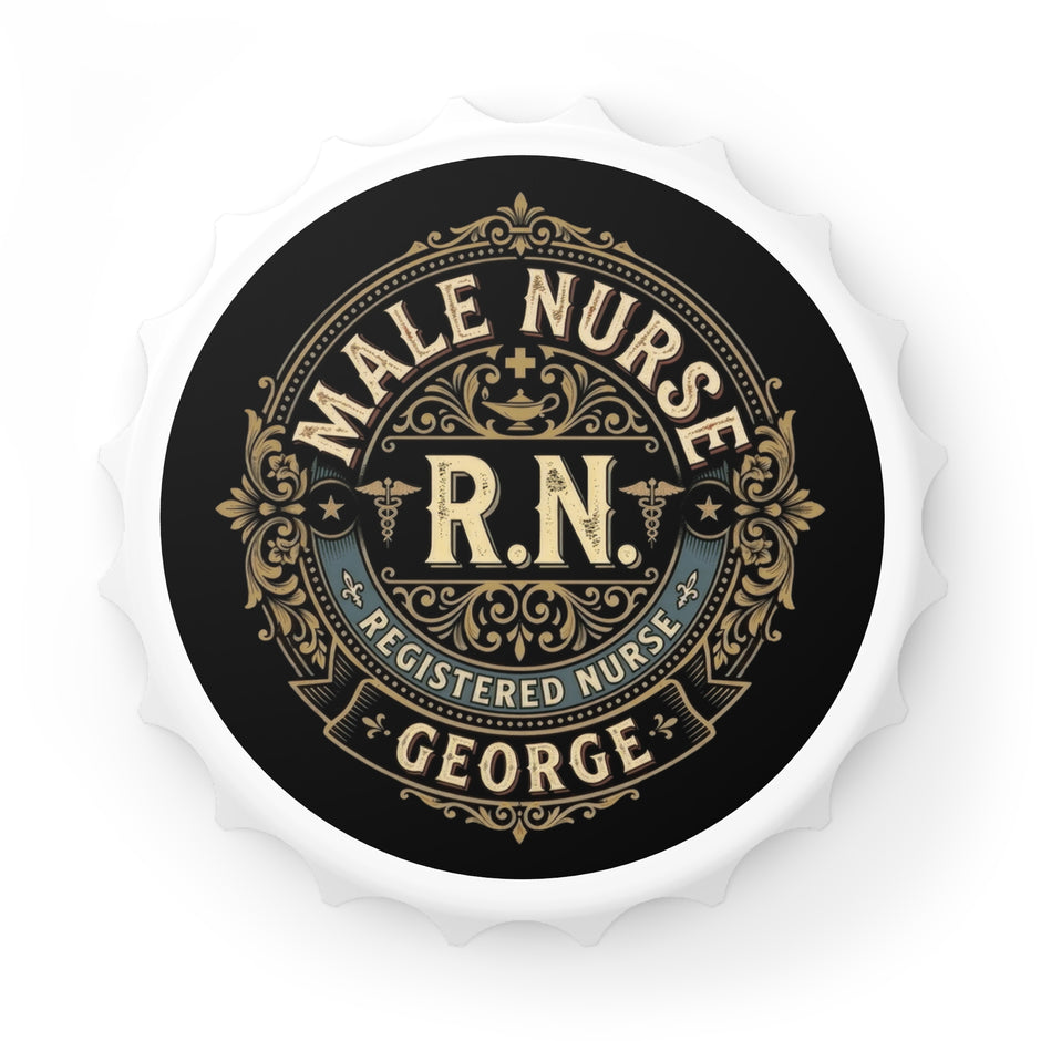 Male Nurse R.N. Personalized Bottle Opener – "George" Registered Nurse Gift