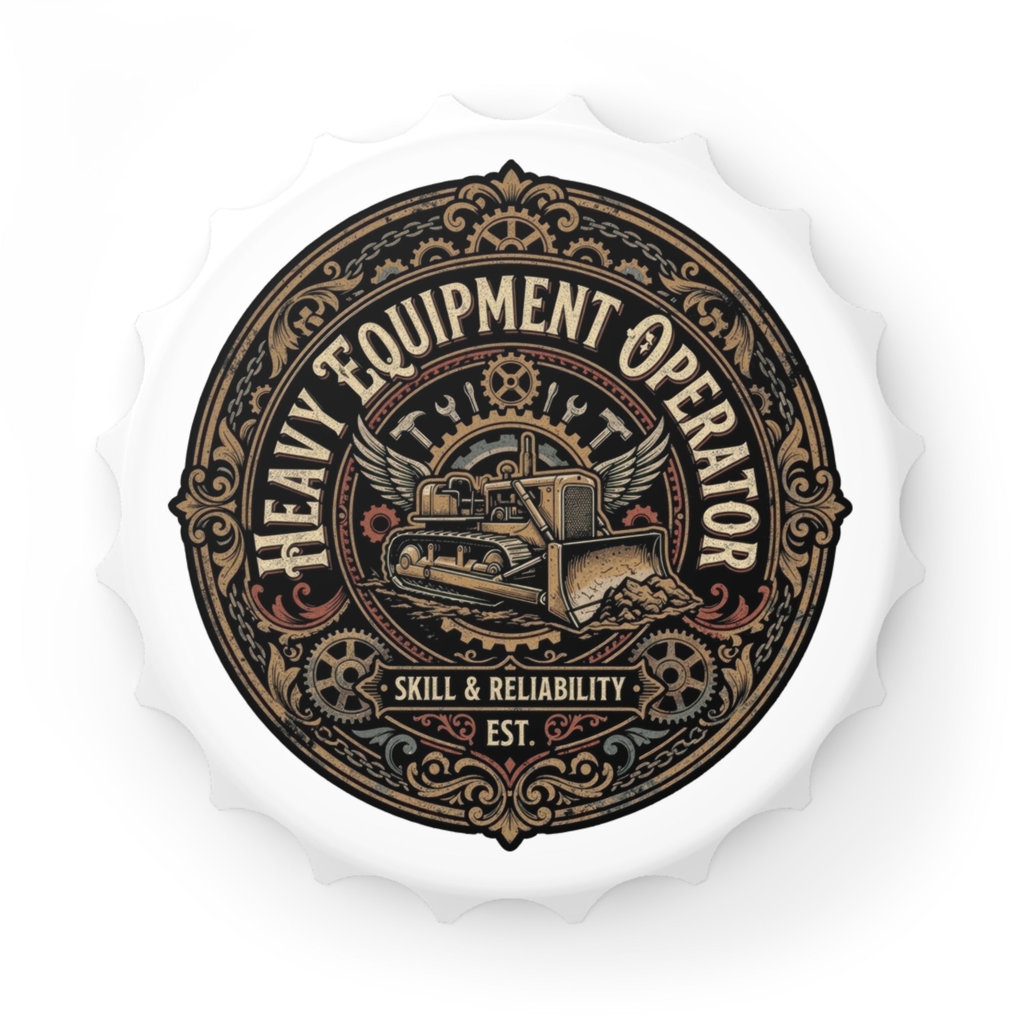 Heavy Equipment Operator Bottle Opener — Vintage Construction Emblem - DCA0266