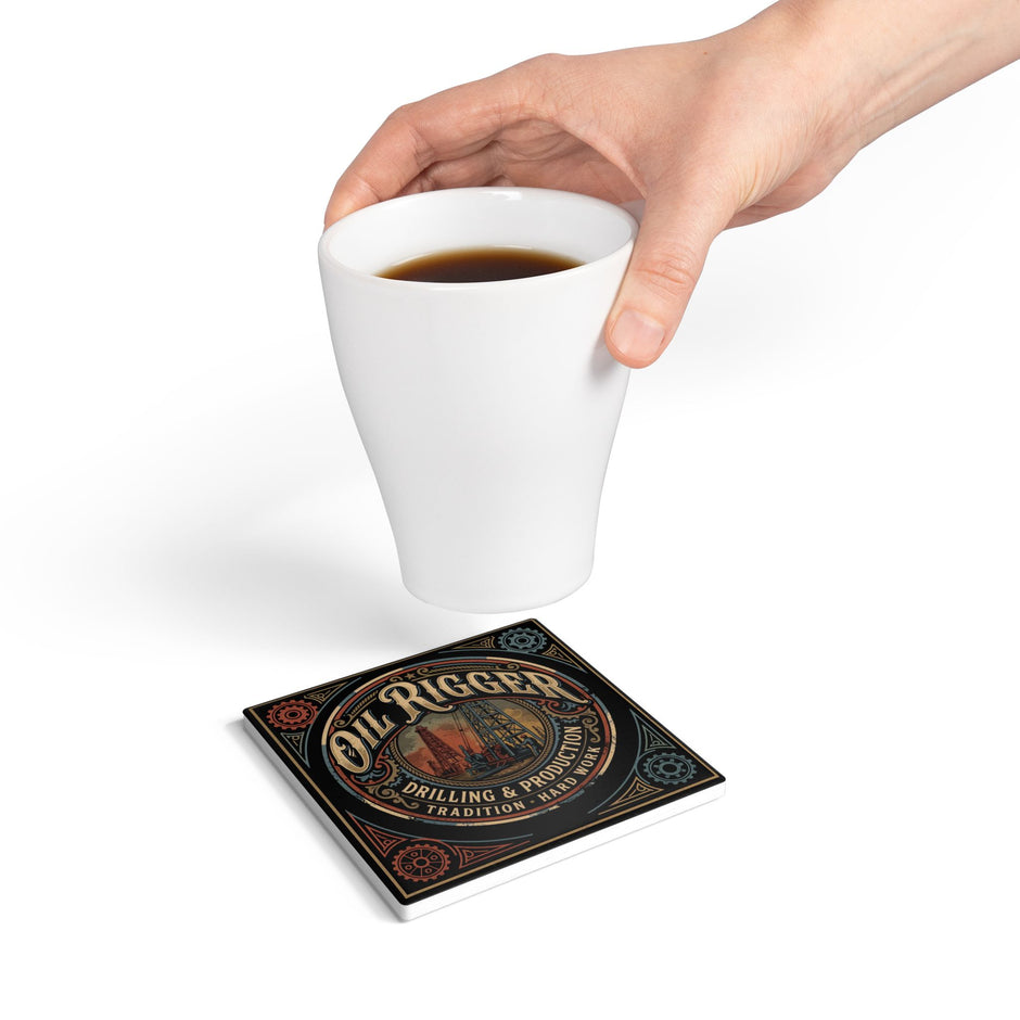 Oil Rigger Ceramic Coaster — Vintage Drilling & Production Design - Oil Rigger - DCA0236