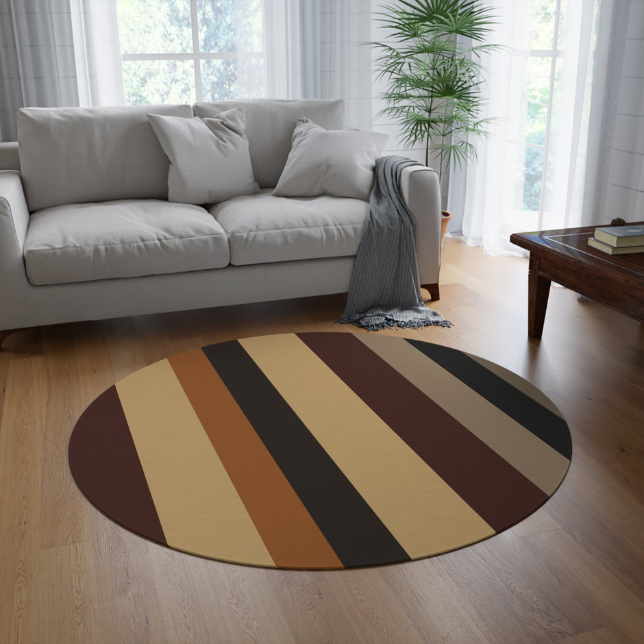 Round Striped Rug — Retro Earthtone Circular Accent Rug