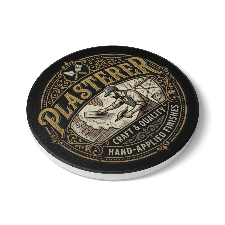 Plasterer Ceramic Coaster — Vintage Tradesman Logo, 'Craft & Quality'- DCA0238