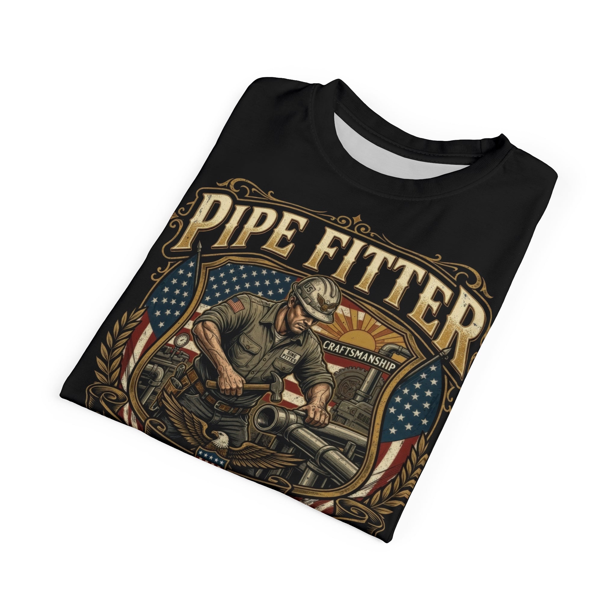 Pipe Fitter American Pride Tee — Vintage Patriotic Tradesman T-Shirt - DCA0332