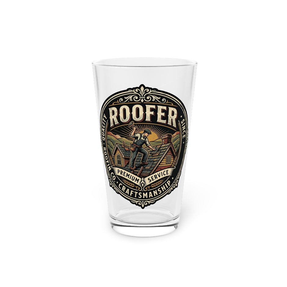 Roofer Vintage Emblem Pint Glass — 16oz Craftsman Beer Glass - DCA0189