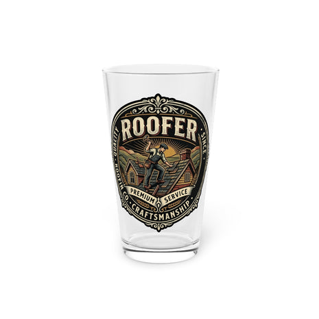 Roofer Vintage Emblem Pint Glass — 16oz Craftsman Beer Glass - DCA0189