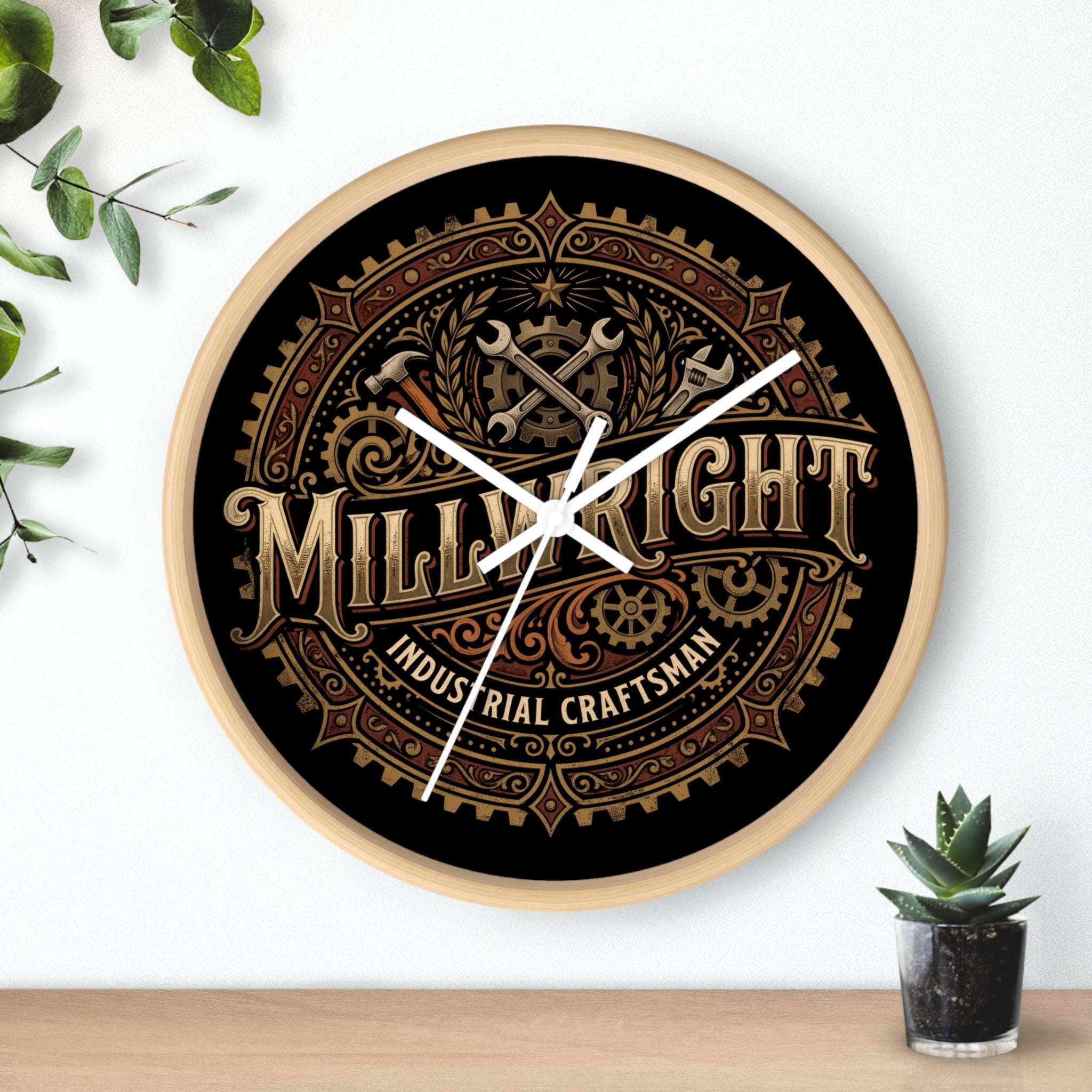 Millwright Industrial Wall Clock — Steampunk Gear Emblem - DCA0392