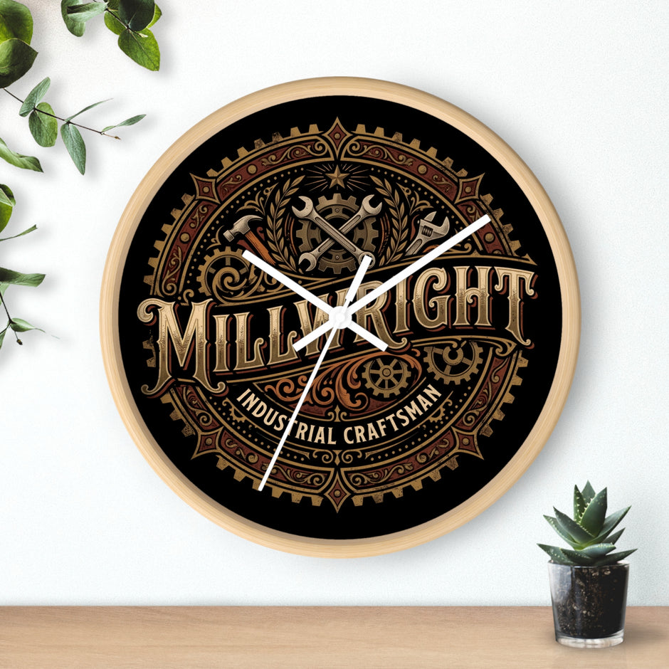 Millwright Industrial Wall Clock — Steampunk Gear Emblem - DCA0392