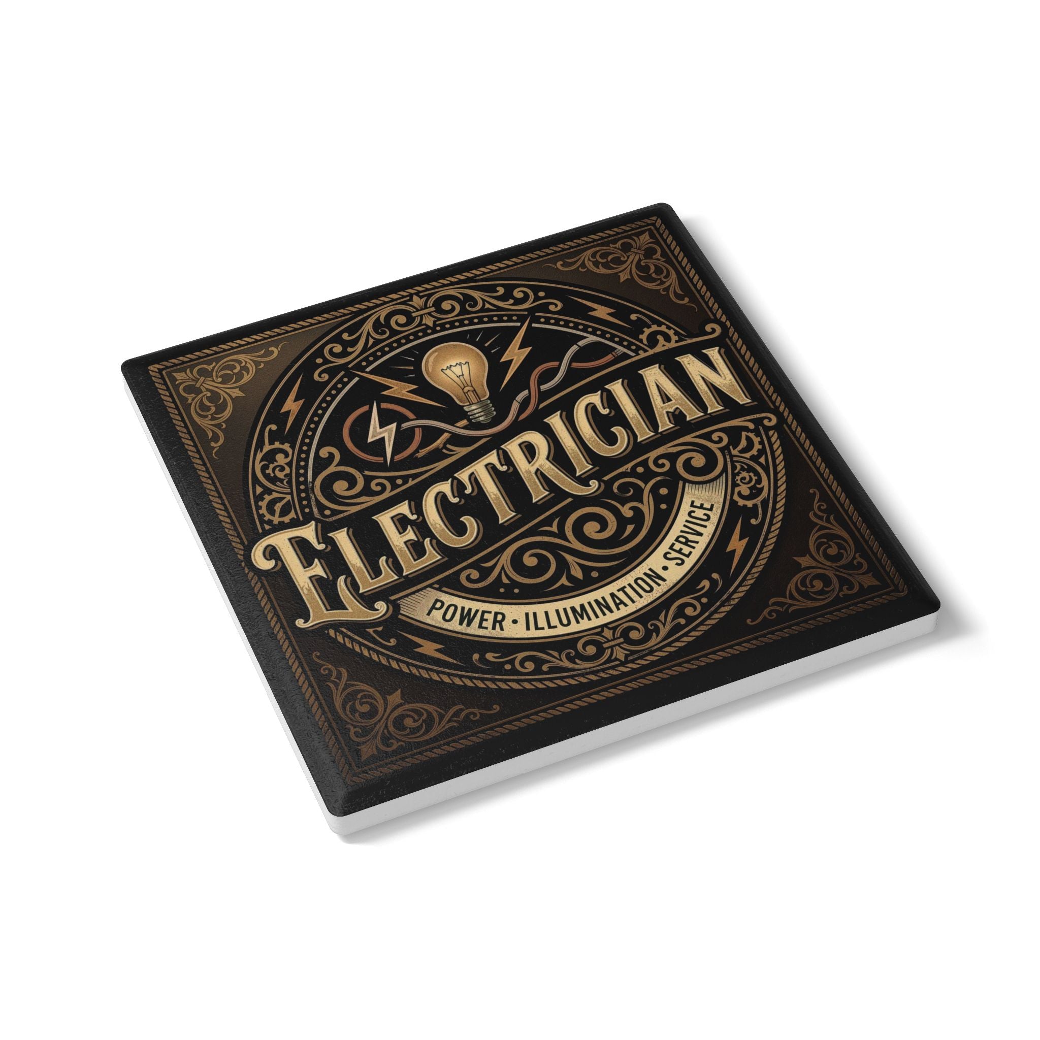 Electrician Ceramic Coaster — Vintage Power & Illumination Design - DCA0230
