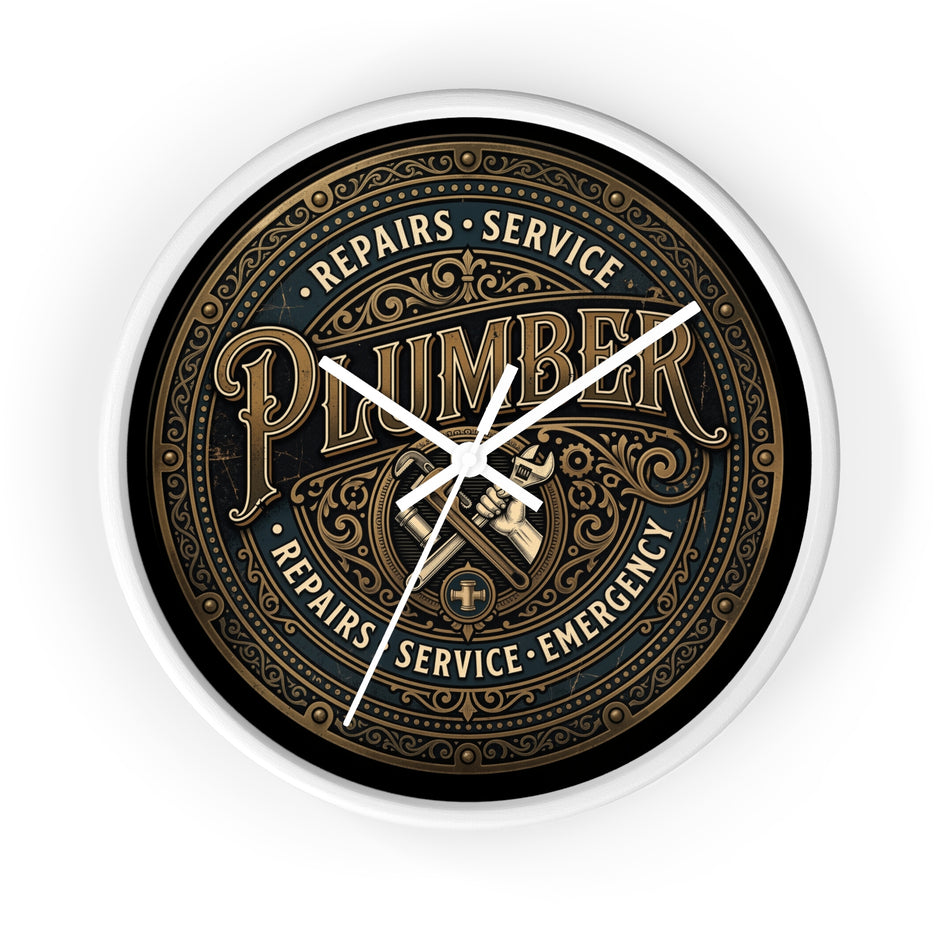 Plumber Vintage Emblem Wall Clock — Repairs • Service • Emergency - DCA0398