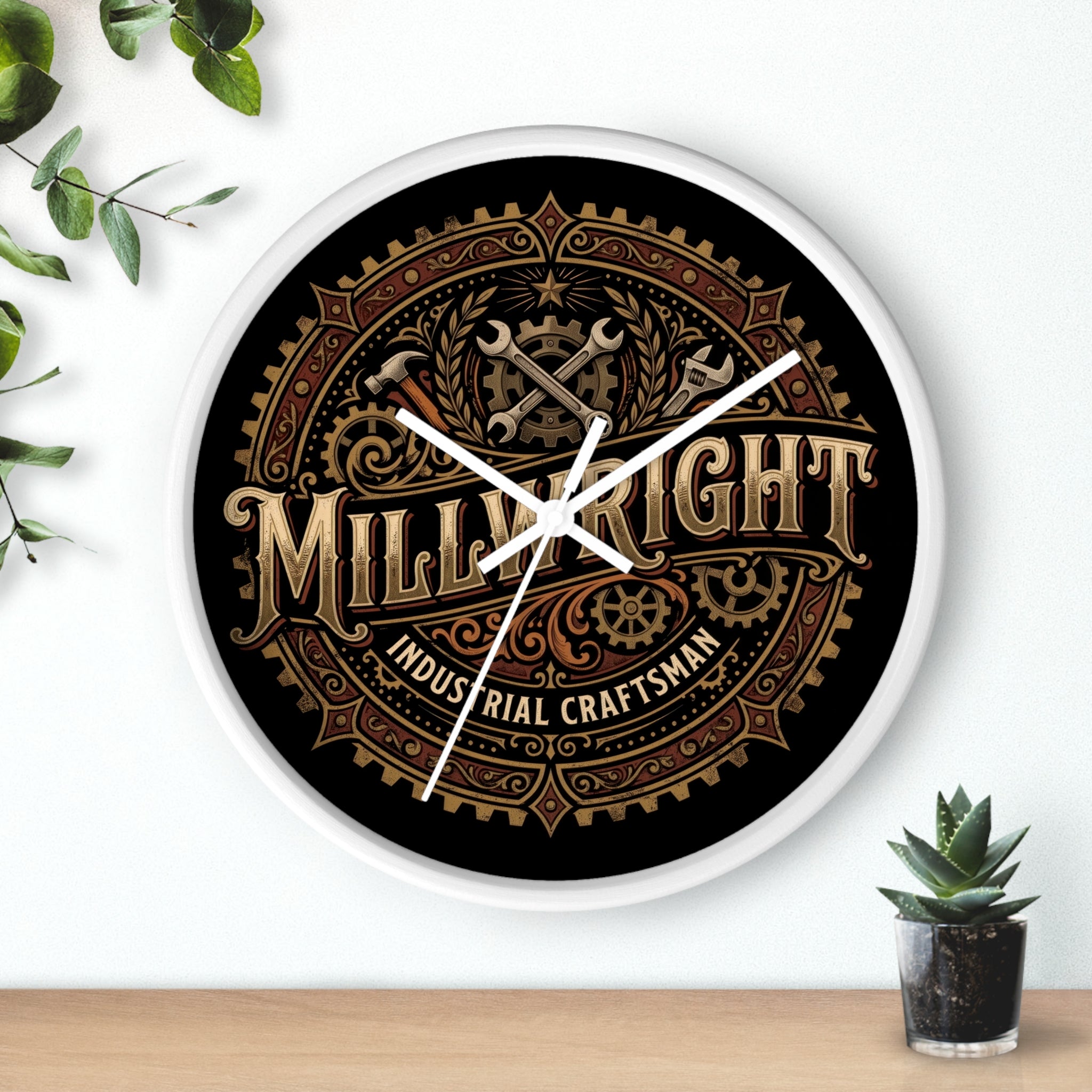 Millwright Industrial Wall Clock — Steampunk Gear Emblem - DCA0392