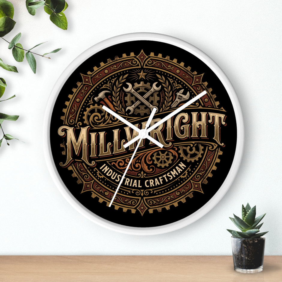 Millwright Industrial Wall Clock — Steampunk Gear Emblem - DCA0392