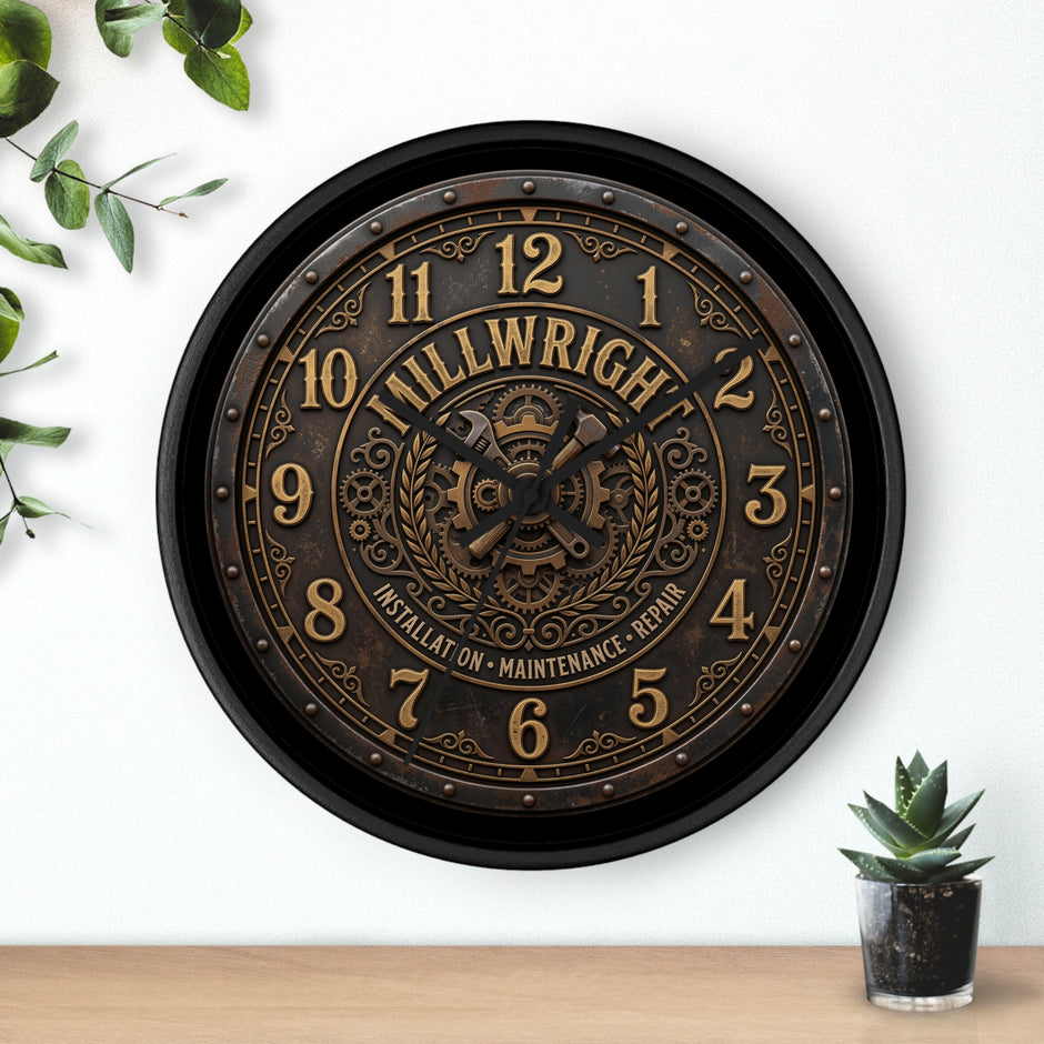 Millwright Vintage Industrial Wall Clock — Steampunk Workshop Decor - DCA0392