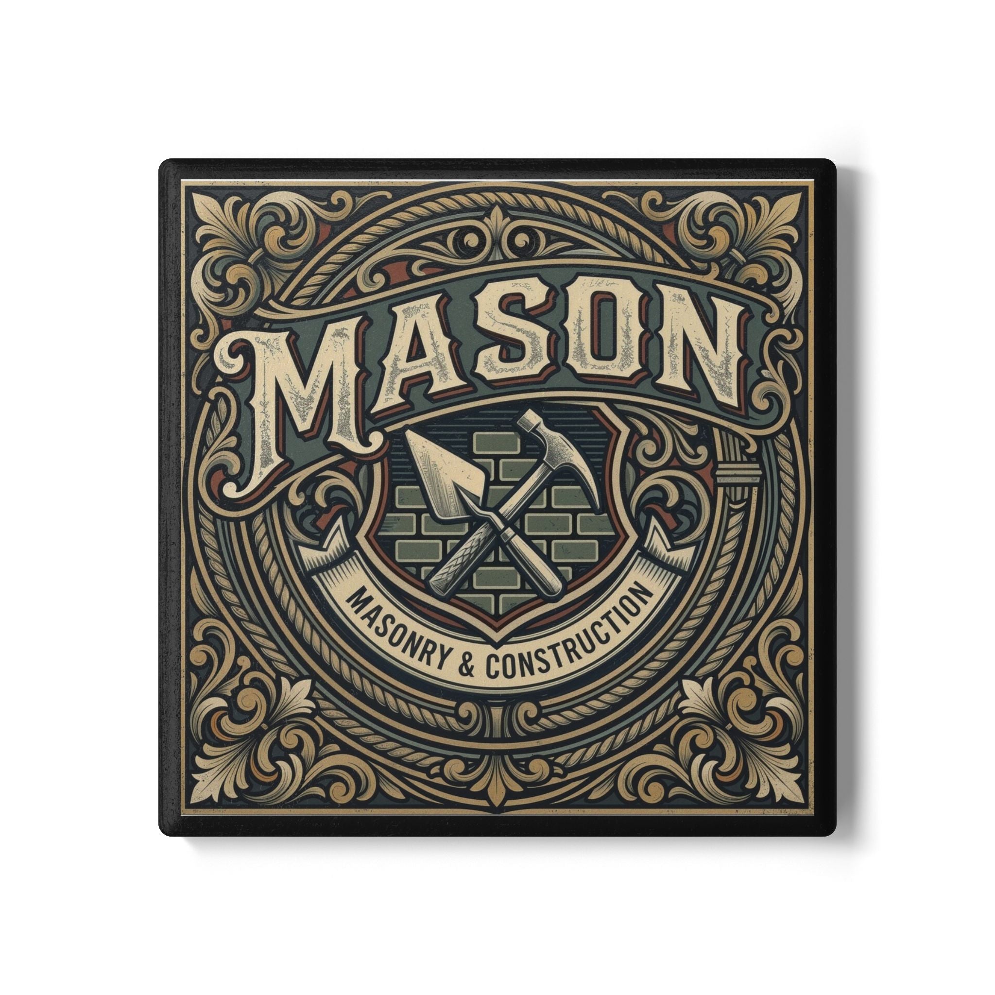 Mason & Construction Ceramic Coaster — Vintage Tradesman Gift - DCA0233