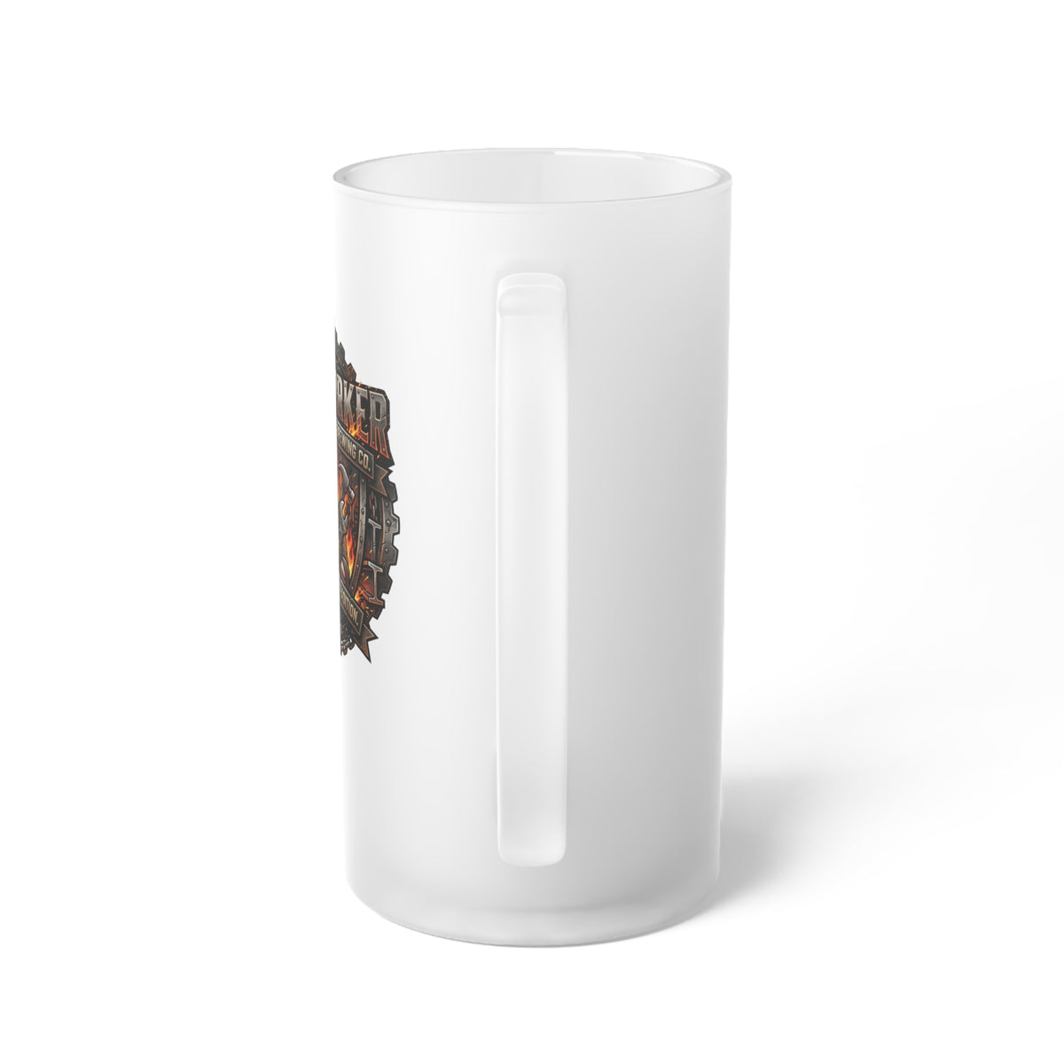 Ironworker Frosted Glass Beer Mug — Rustic Brewery Emblem for Steelworkers - DCA0510