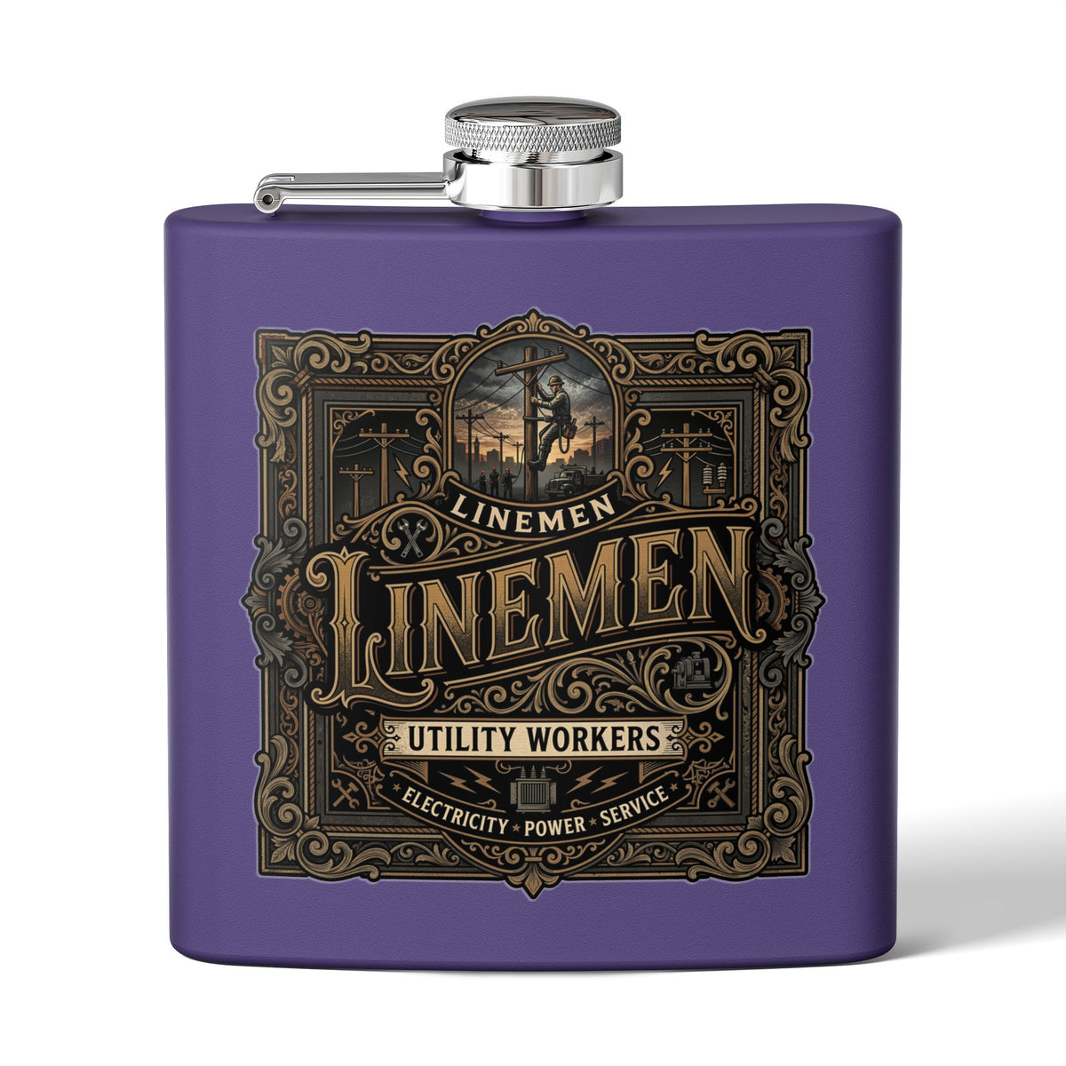 Linemen Utility Workers 6oz Stainless Steel Flask — Vintage Electrician Tribute - DCA0425