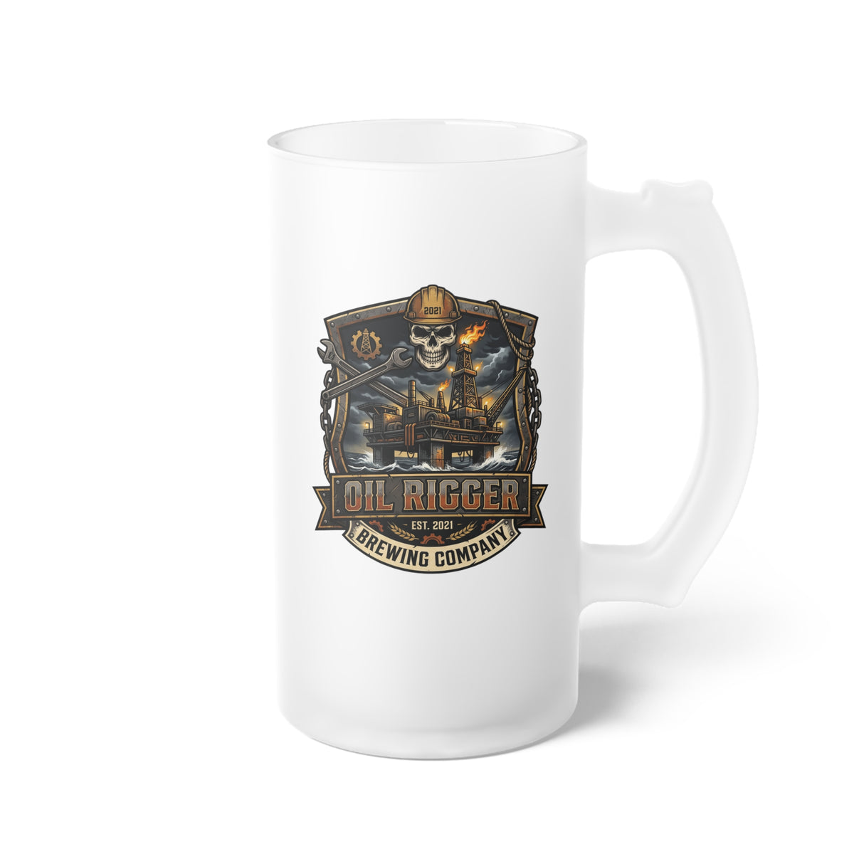 Oil Rigger -Themed Frosted Glass Beer Mug - DCA0517