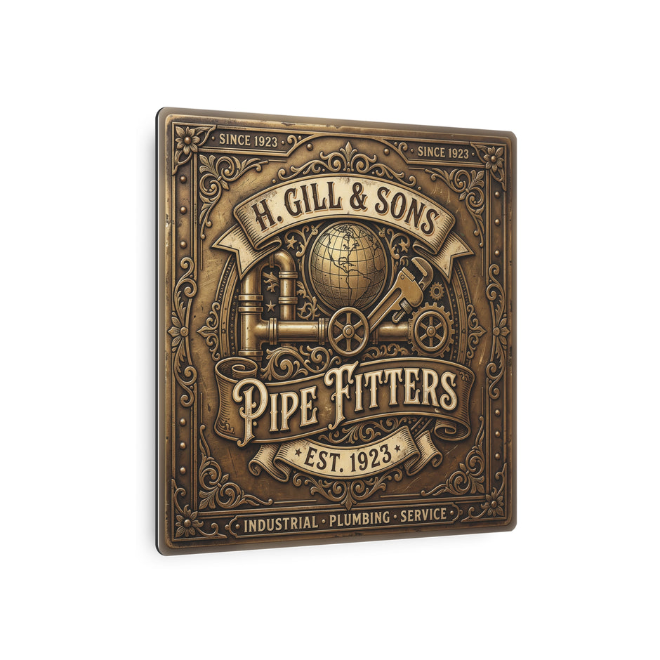 Pipefitters Metal Sign — H. Gill & Sons 1923 Industrial Wall Plaque - DCA0441