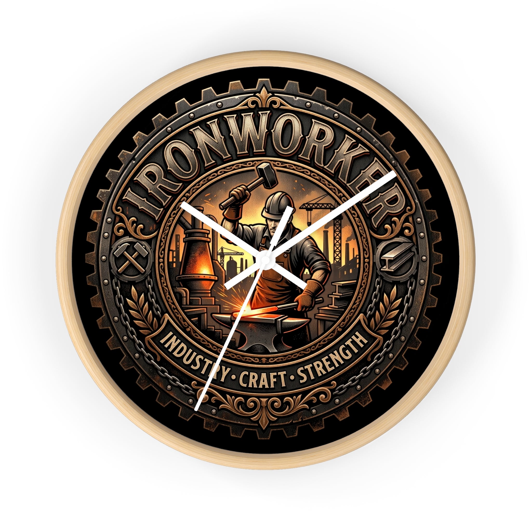 Ironworker Wall Clock — Vintage Industrial Forge Design (Industry • Craft • Strength) - DCA0388