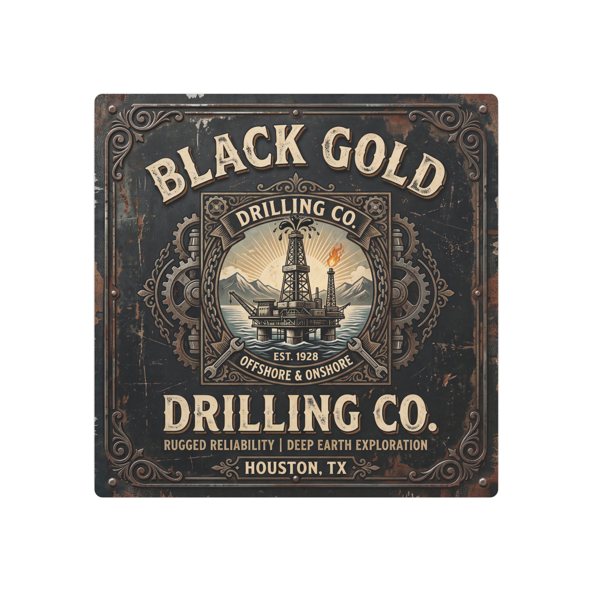 Oil Rigger - Black Gold Drilling Co. Metal Sign — Vintage Oil Rig Wall Art (Houston TX) - DCA0440