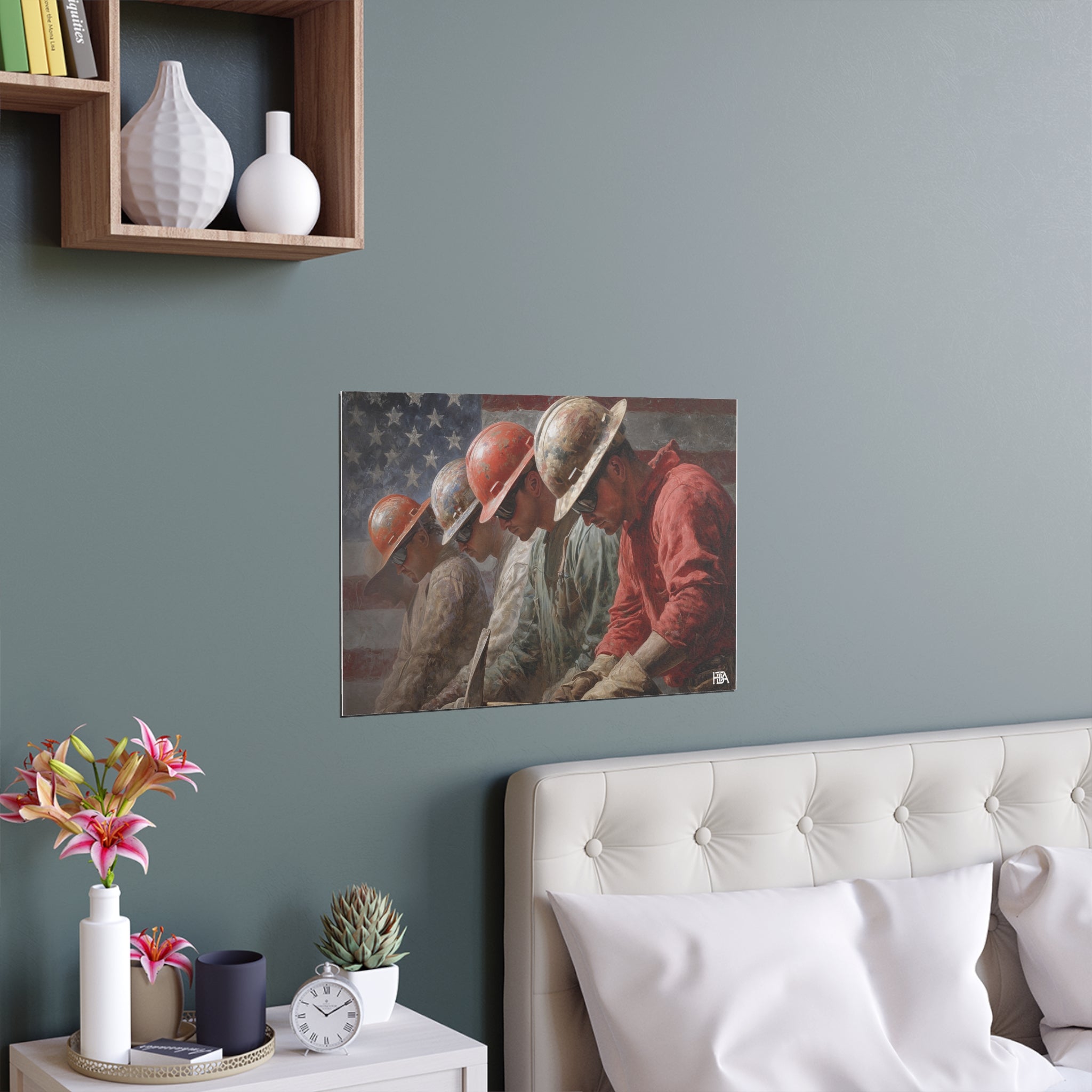 Patriotic Construction Workers Silk Poster