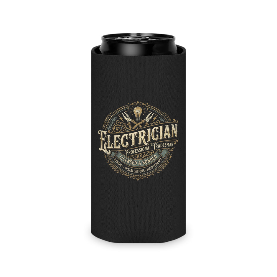Electrician Can Cooler – Vintage Tradesman Logo Beverage Koozie - DCA0287