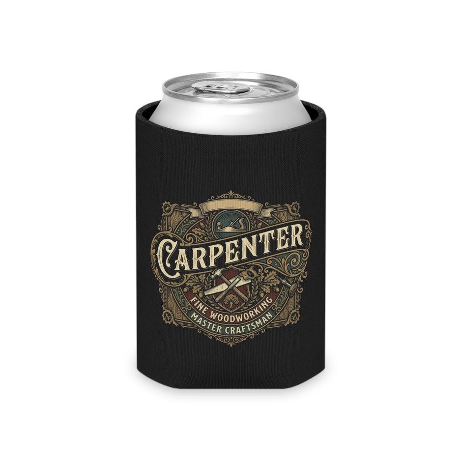 Carpenter Can Cooler — Retro Woodworking Logo Beverage Insulator - DCA0286