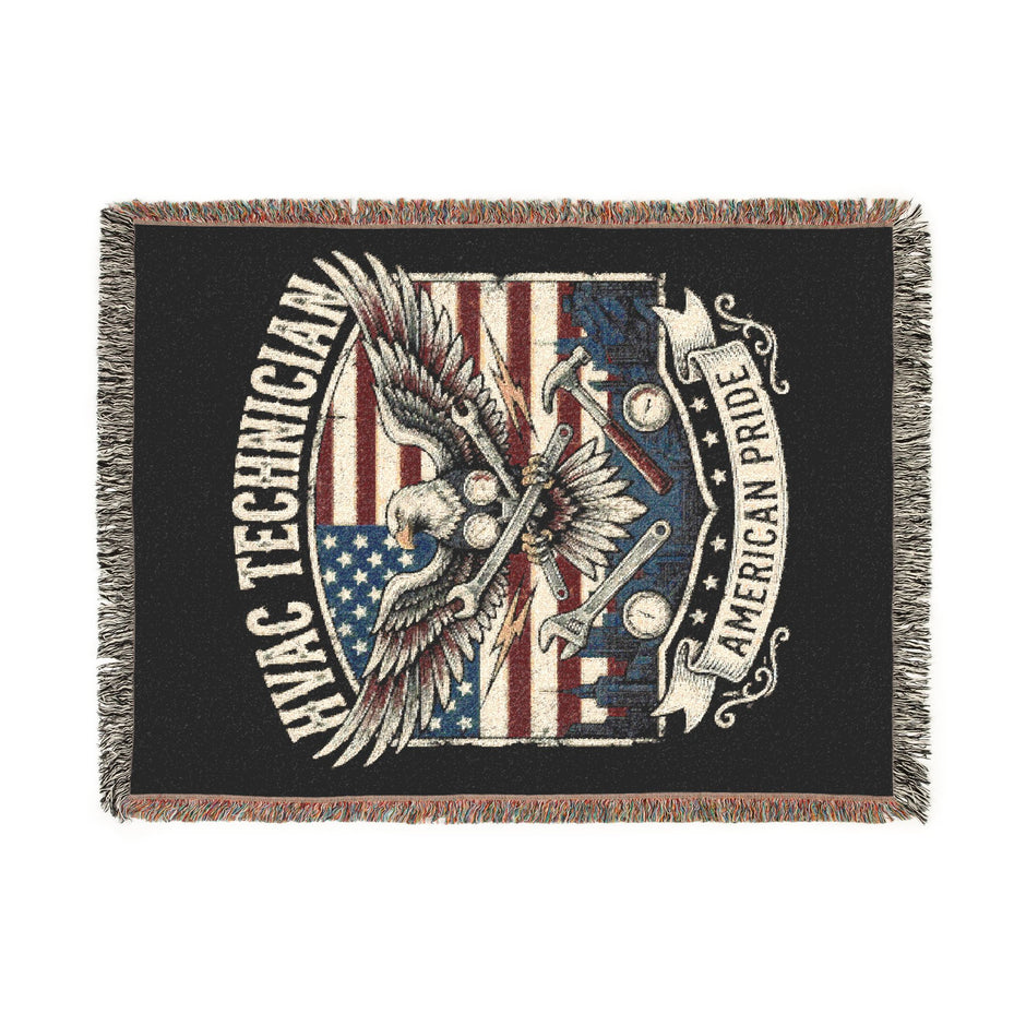 HVAC Technician Woven Blanket – American Tech Emblem Throw