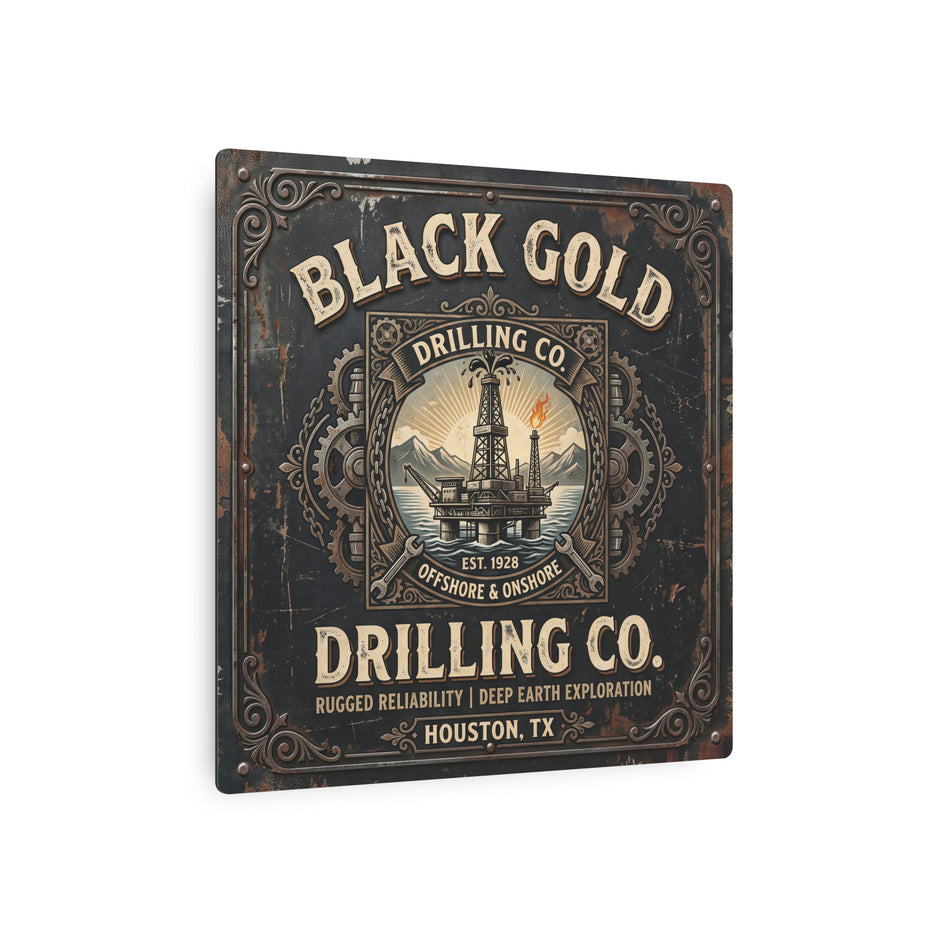 Oil Rigger - Black Gold Drilling Co. Metal Sign — Vintage Oil Rig Wall Art (Houston TX) - DCA0440