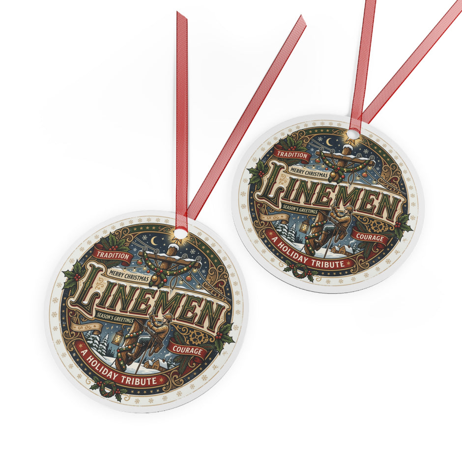 Linemen Christmas Metal Ornament — 'A Holiday Tribute' Vintage Holiday Tribute Ornament - DCA0449