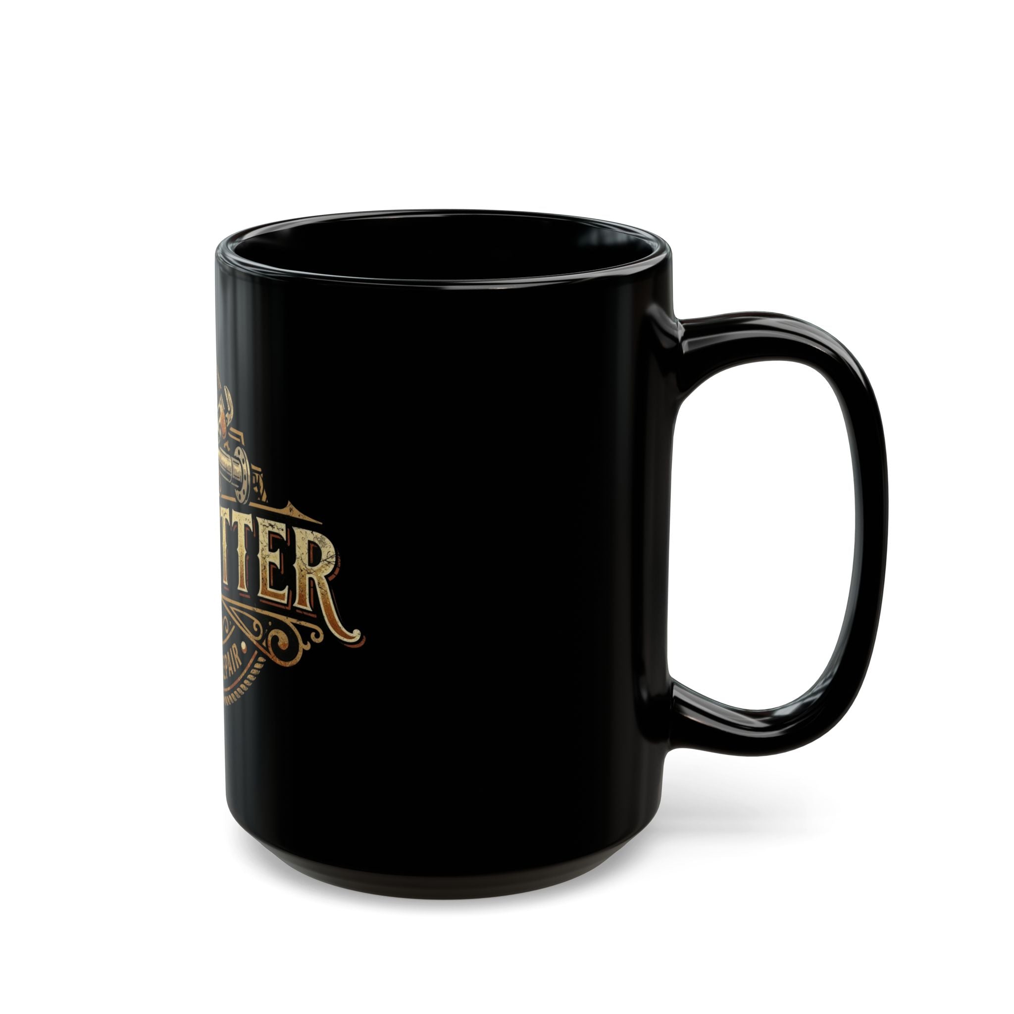 Pipefitter Service & Repair Black Coffee Mug — Vintage Tools Design (11oz/15oz)