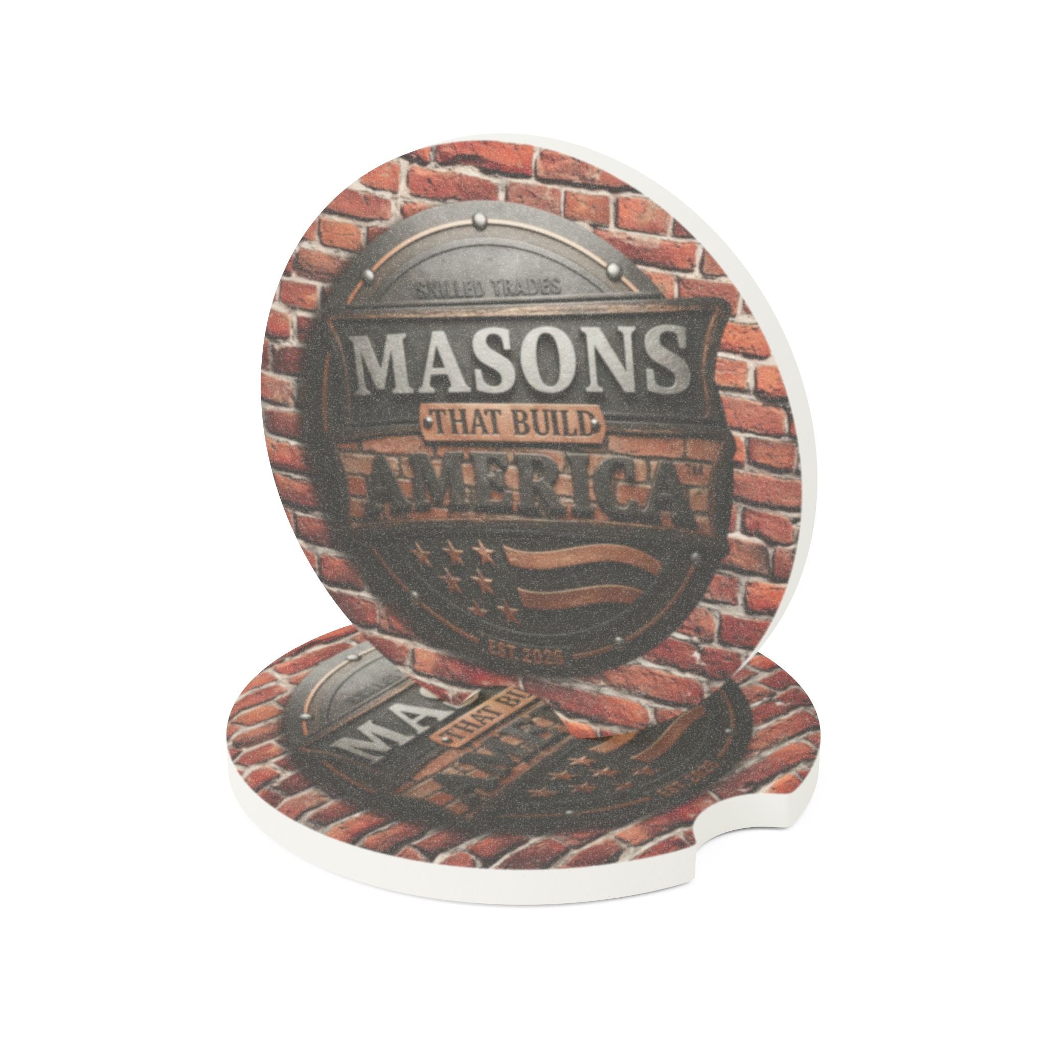 Masons That Build America-Brick Wall Design - Soapstone Car Coaster- DCA142