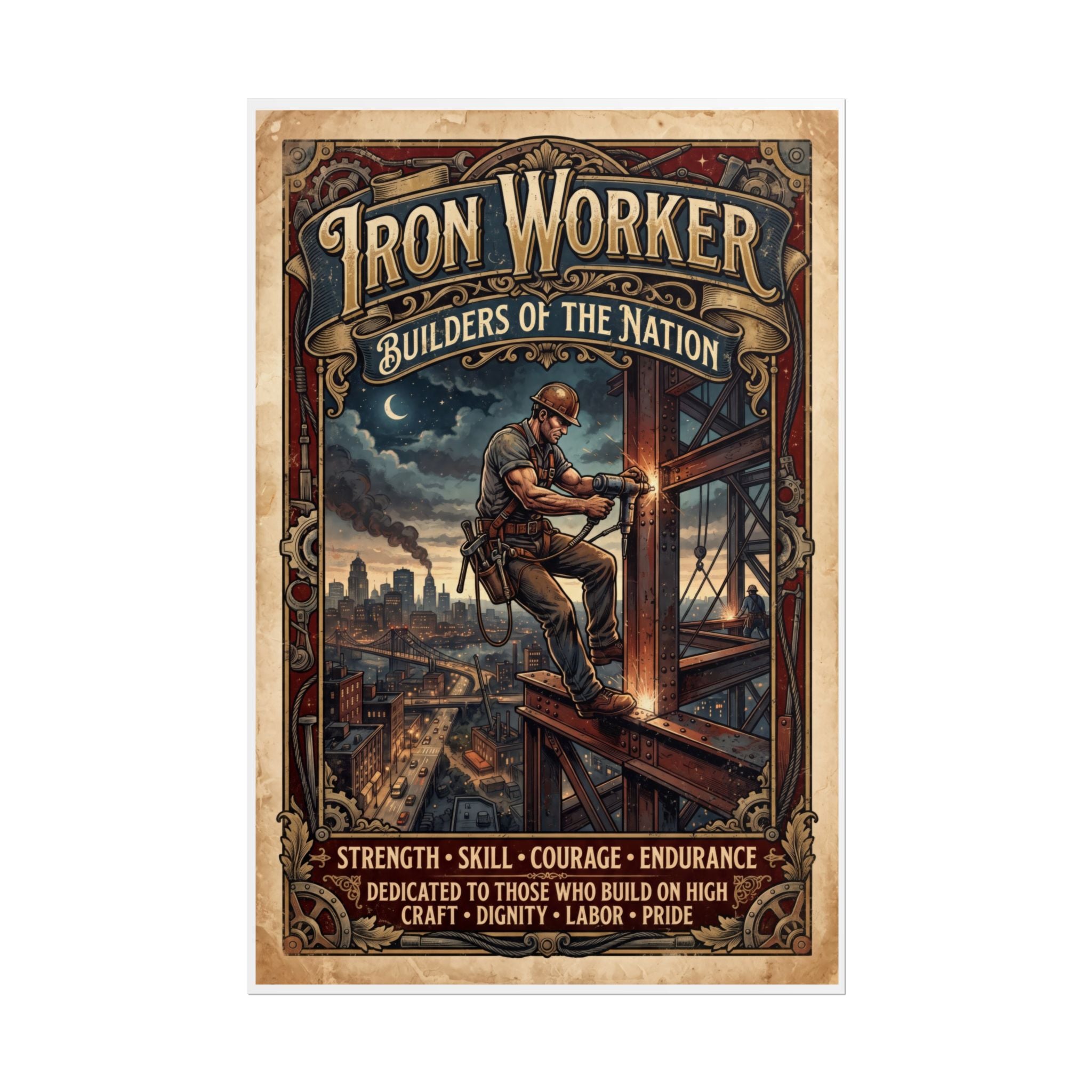 Iron Worker Rolled Poster — 'Iron Worker: Builders of the Nation' Vintage Industrial Wall Art - DCA0371