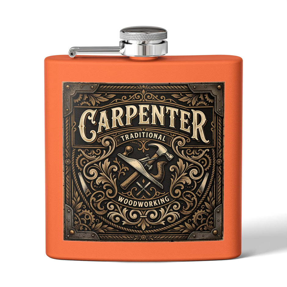 Carpenter Stainless Steel Flask – Traditional Woodworking 6oz Hip Flask Gift - DCA0420