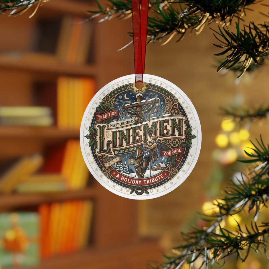 Linemen Christmas Metal Ornament — 'A Holiday Tribute' Vintage Holiday Tribute Ornament - DCA0449