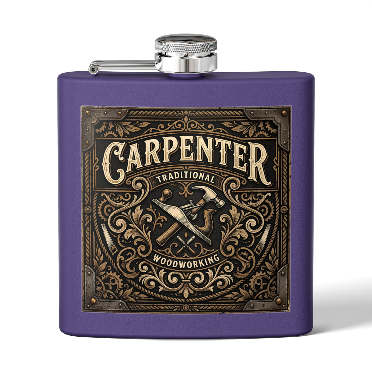 Carpenter Stainless Steel Flask – Traditional Woodworking 6oz Hip Flask Gift - DCA0420
