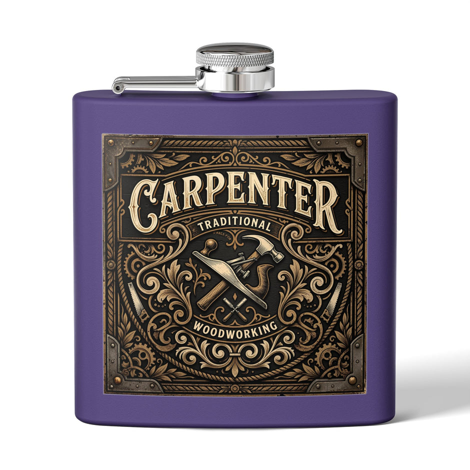 Carpenter Stainless Steel Flask – Traditional Woodworking 6oz Hip Flask Gift - DCA0420