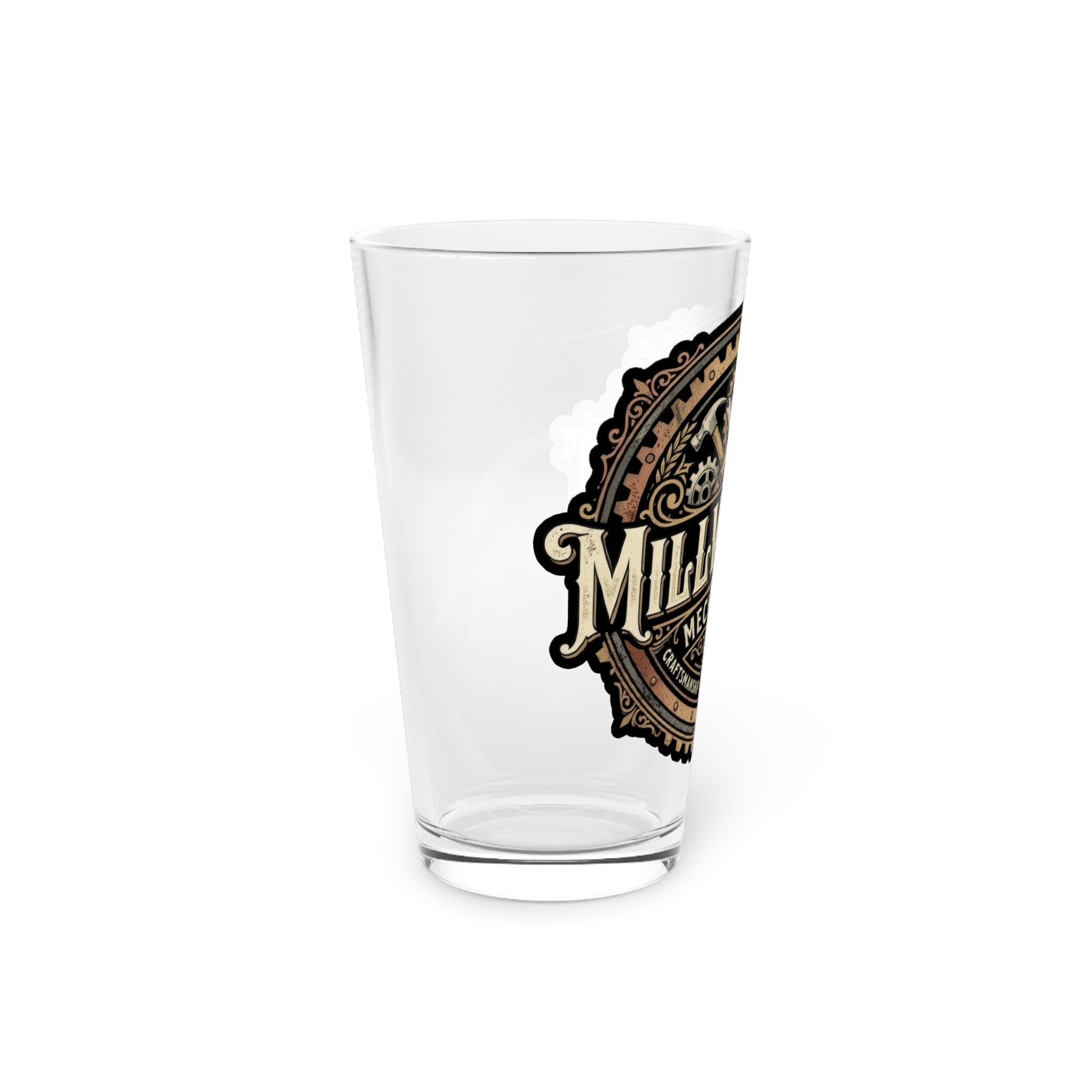 Millwright Mechanical Vintage Logo Pint Glass — 16oz Industrial Engineer Gift - DCA0187