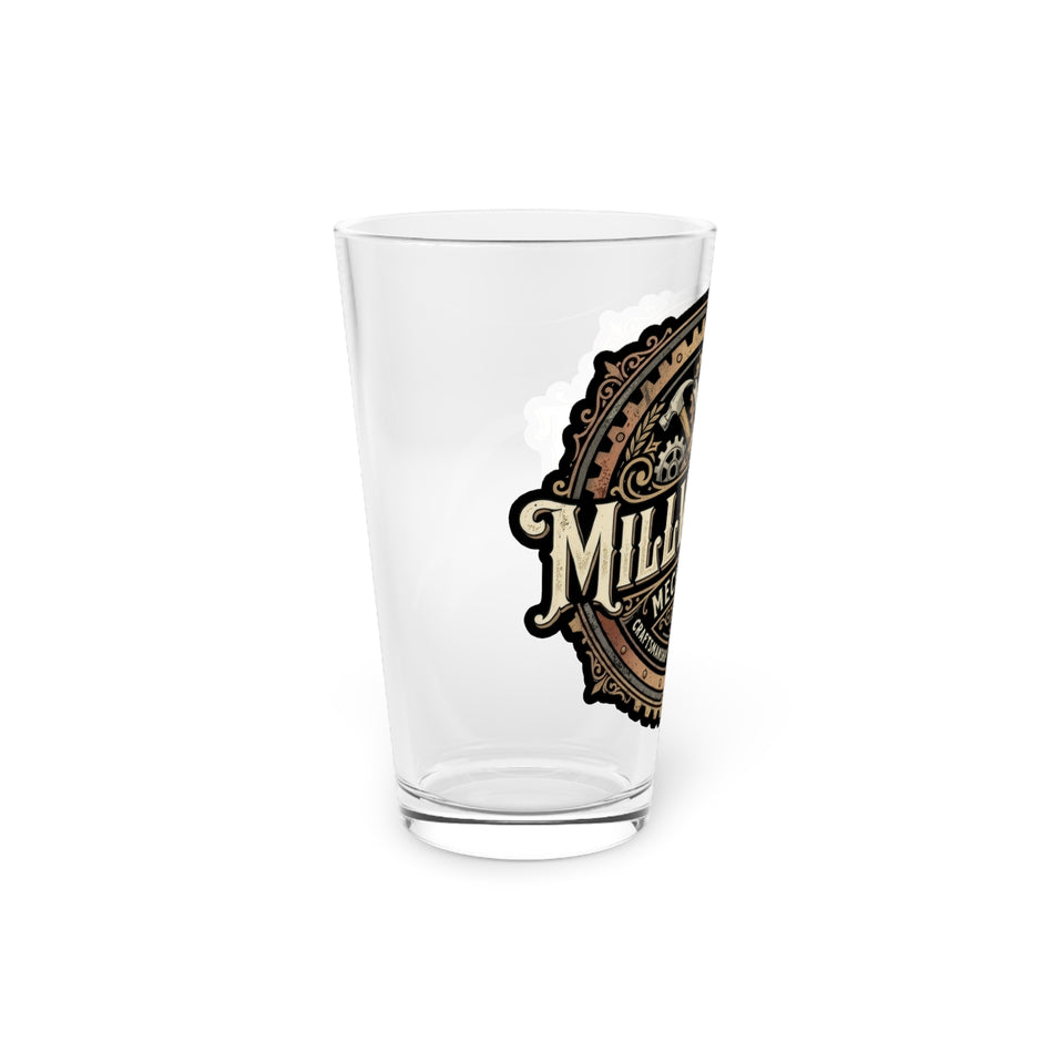 Millwright Mechanical Vintage Logo Pint Glass — 16oz Industrial Engineer Gift - DCA0187
