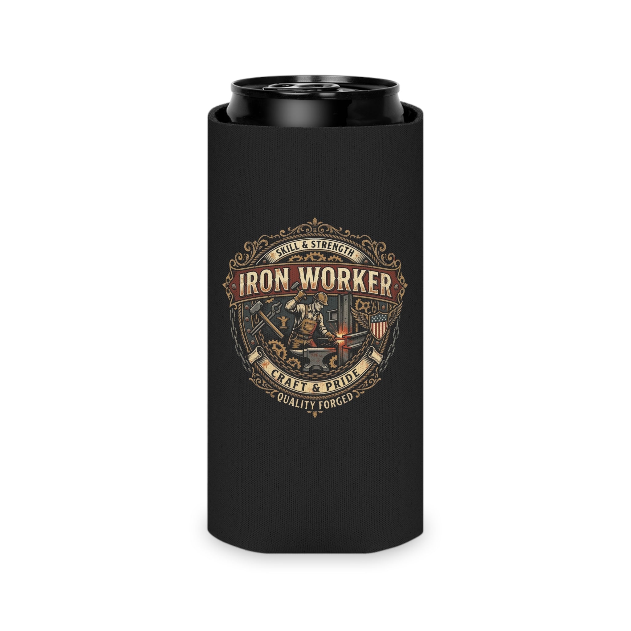 Iron Worker: Skill & Strength- Vintage Trade Logo Can Cooler - DCA0291