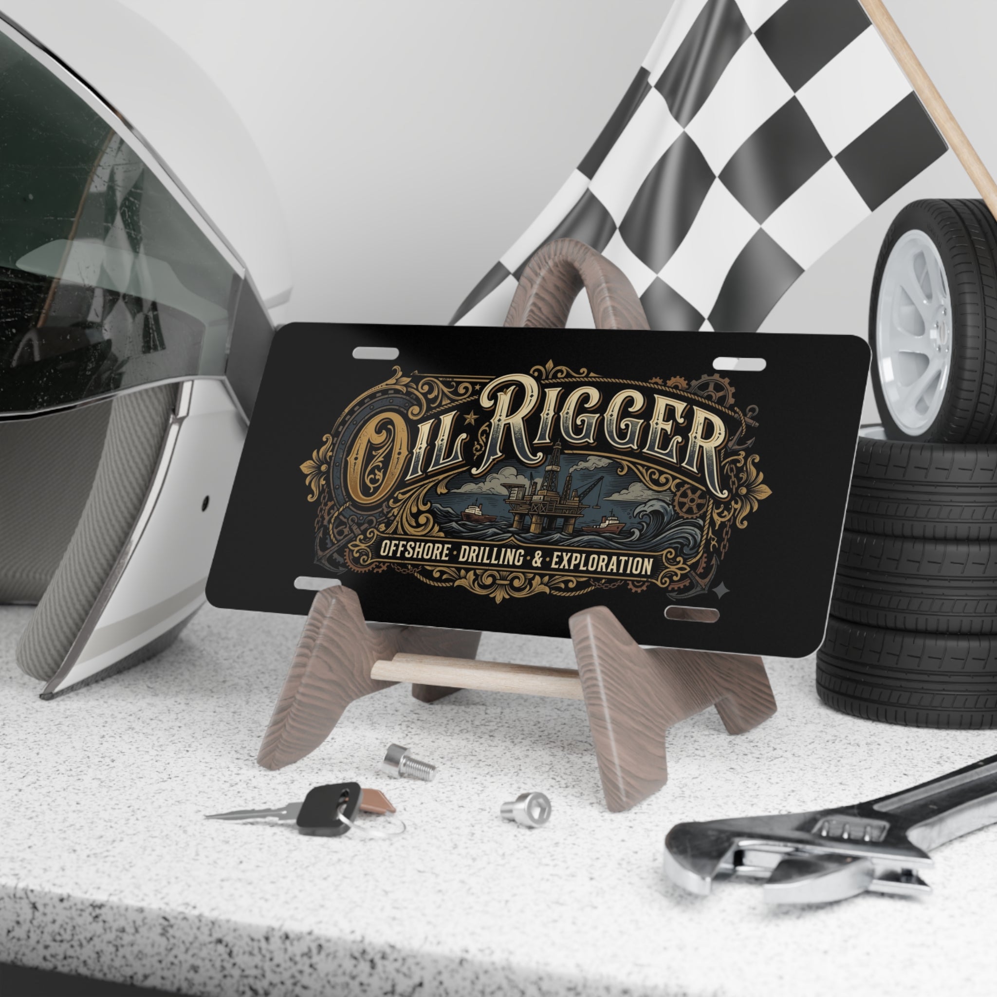 Oil Rigger Vanity Plate — Offshore Drilling & Exploration Metal License Tag - DCA324