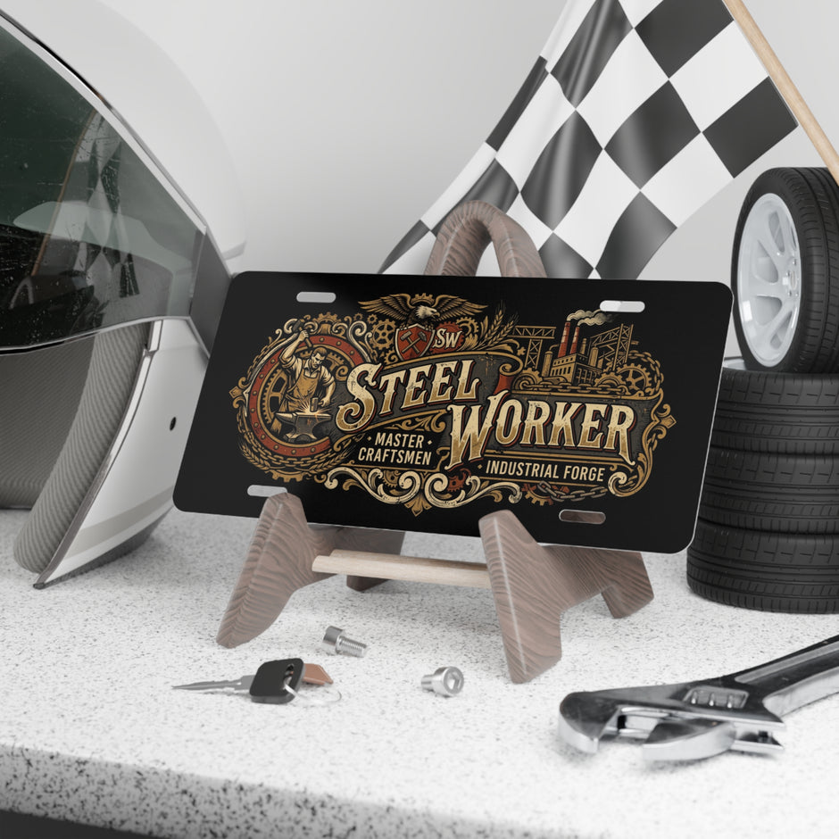 Steel Worker Vanity Plate — Vintage Industrial Forge License Tag - DCA0327