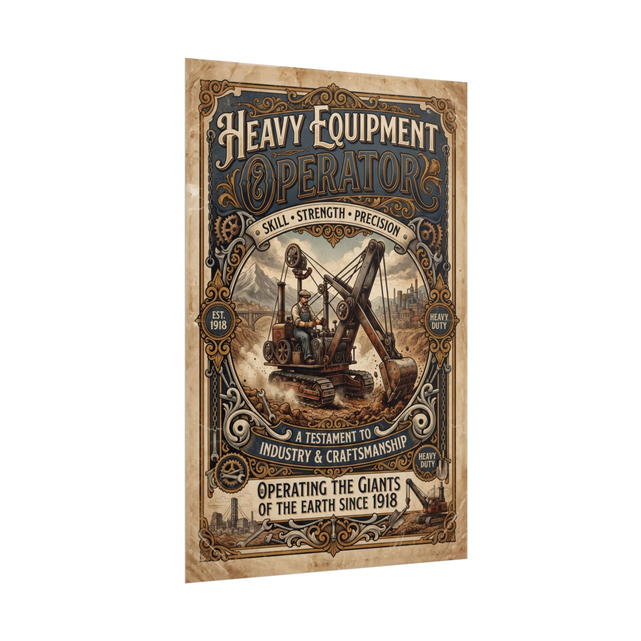 Heavy Equipment Operator Poster — Vintage Construction Rolled Wall Art - DCA0370