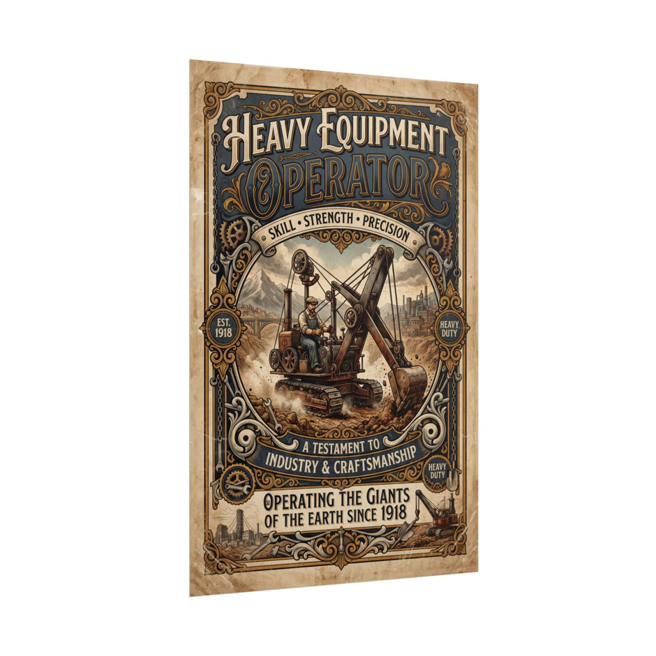 Heavy Equipment Operator Poster — Vintage Construction Rolled Wall Art - DCA0370